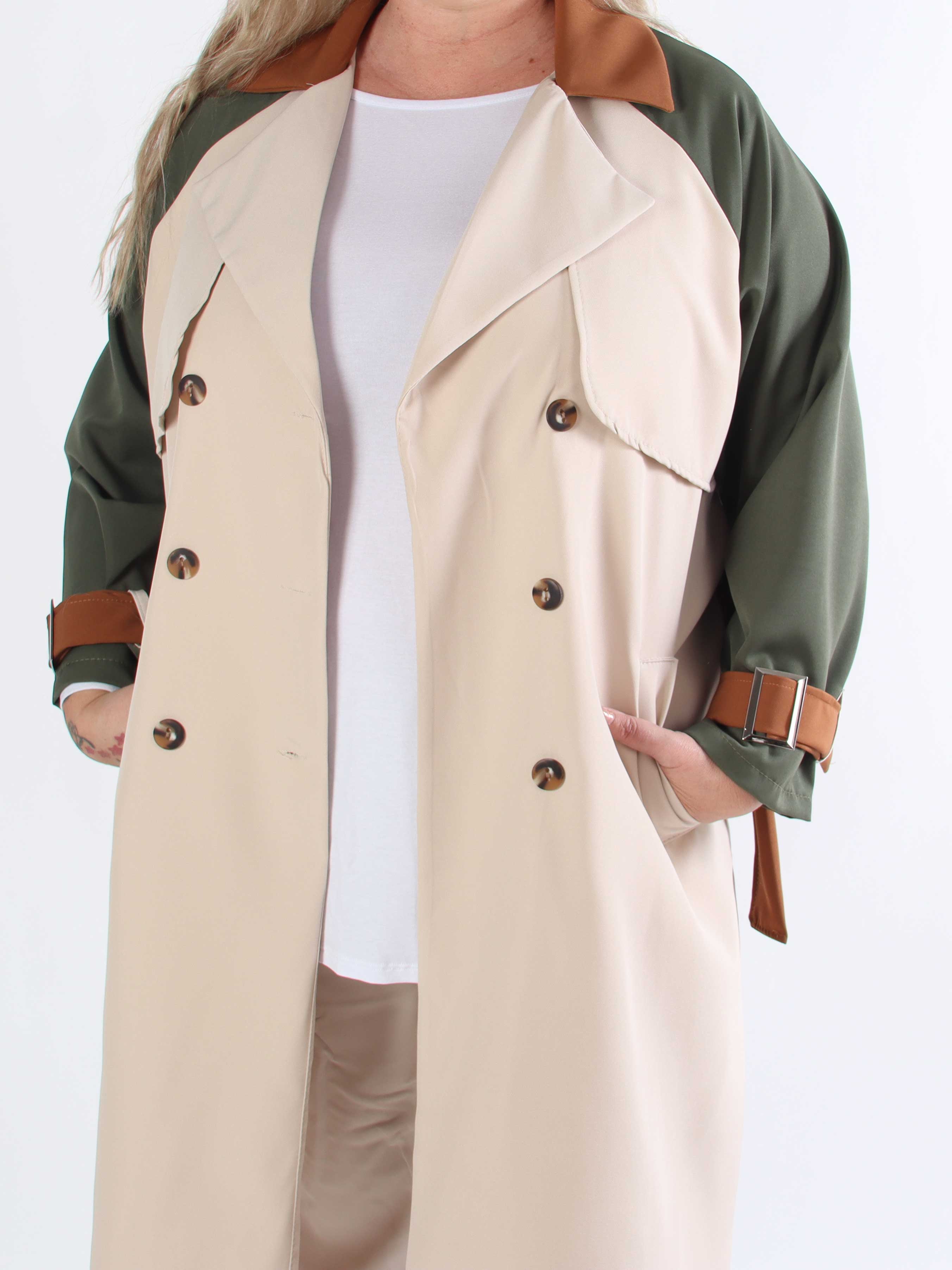 Neema - Lätt, flerfärgad trenchcoat i plusstorlek med knytband